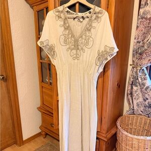 Zara Cream Maxi Dress with Embroidered Detail